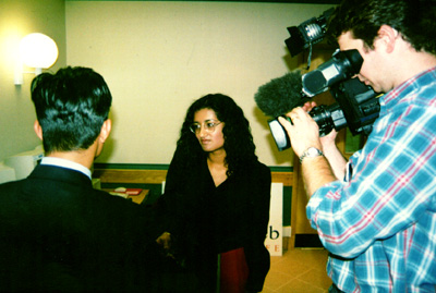 Tuhel Miah getting interviewed by BBC reporter Gita Guru-Murthy 